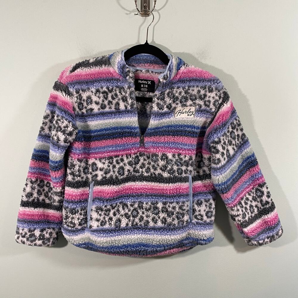 Hurley Girl's Mixed Prints Quarter Zip Fleece Pullover Sweater Size M (7/8)